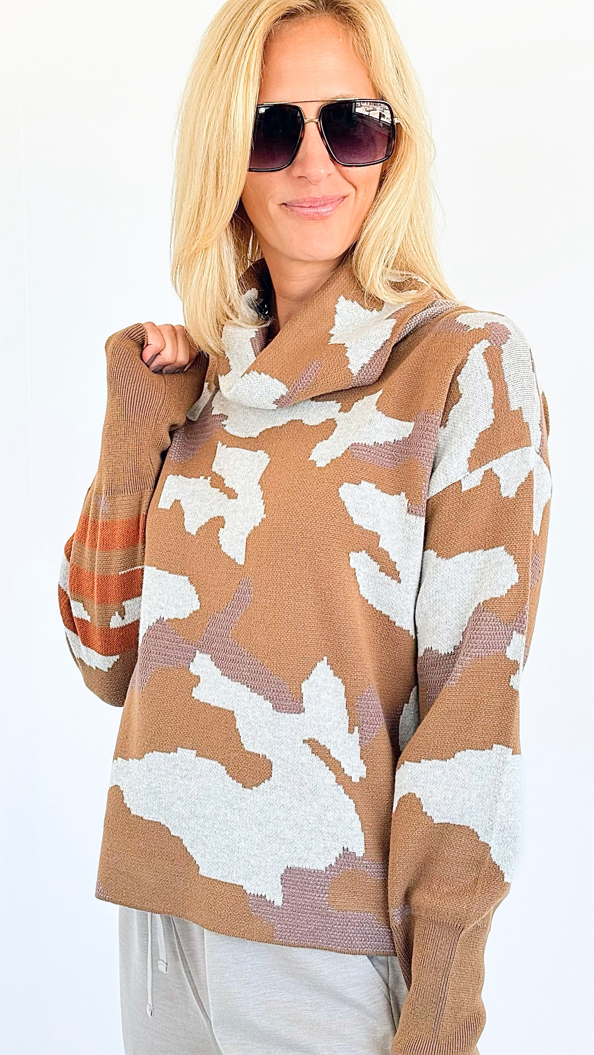 Camouflage Turtle Neck Sweater-130 Long Sleeve Tops-mystree-Coastal Bloom Boutique, find the trendiest versions of the popular styles and looks Located in Indialantic, FL