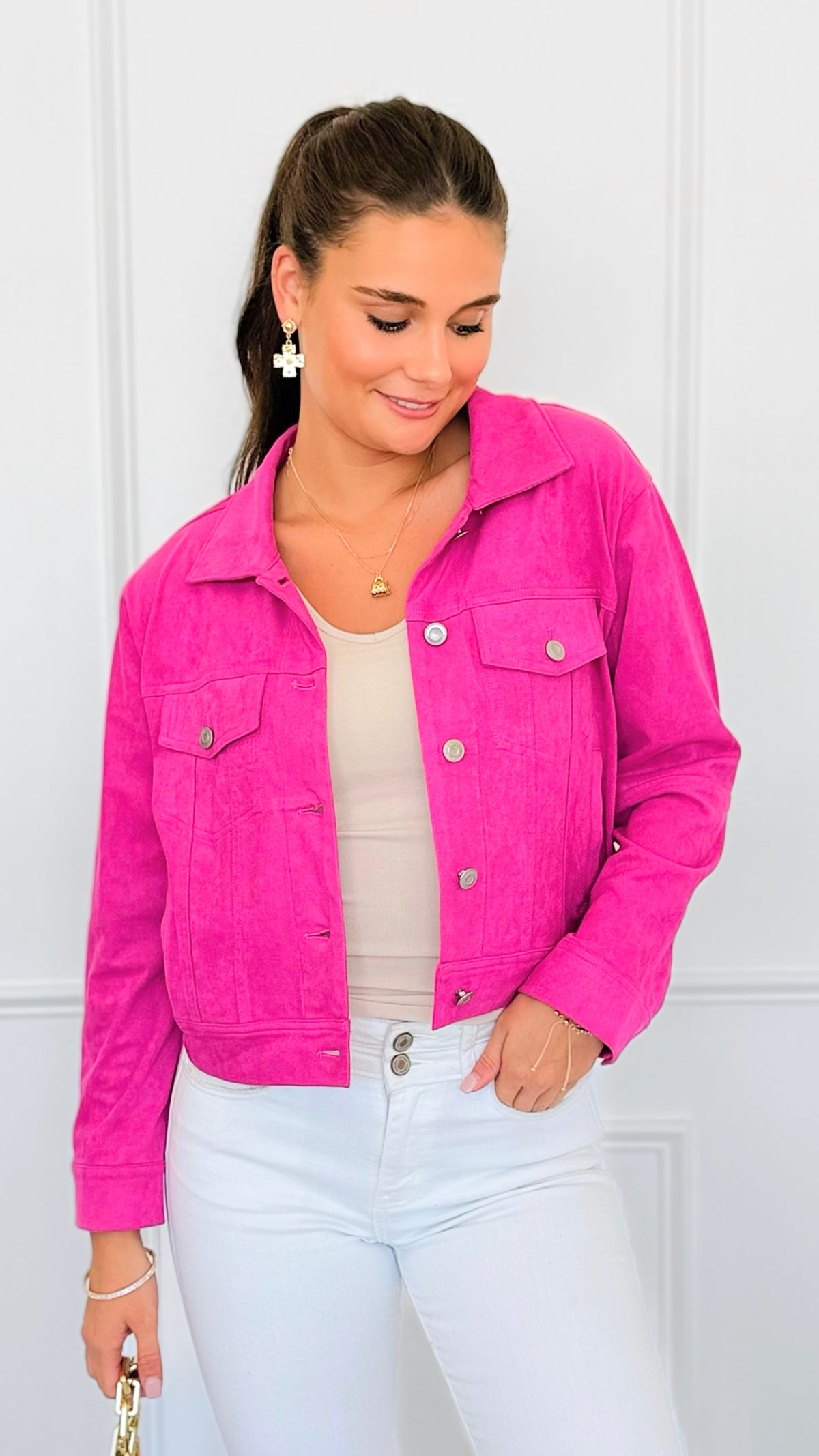 Punchline Snap Front Jacket-160 Jackets-ROUSSEAU-Coastal Bloom Boutique, find the trendiest versions of the popular styles and looks Located in Indialantic, FL