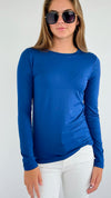 Brushed Microfiber Long Sleeve Neck Tee - Lt. Navy-130 Long Sleeve Tops-Zenana-Coastal Bloom Boutique, find the trendiest versions of the popular styles and looks Located in Indialantic, FL