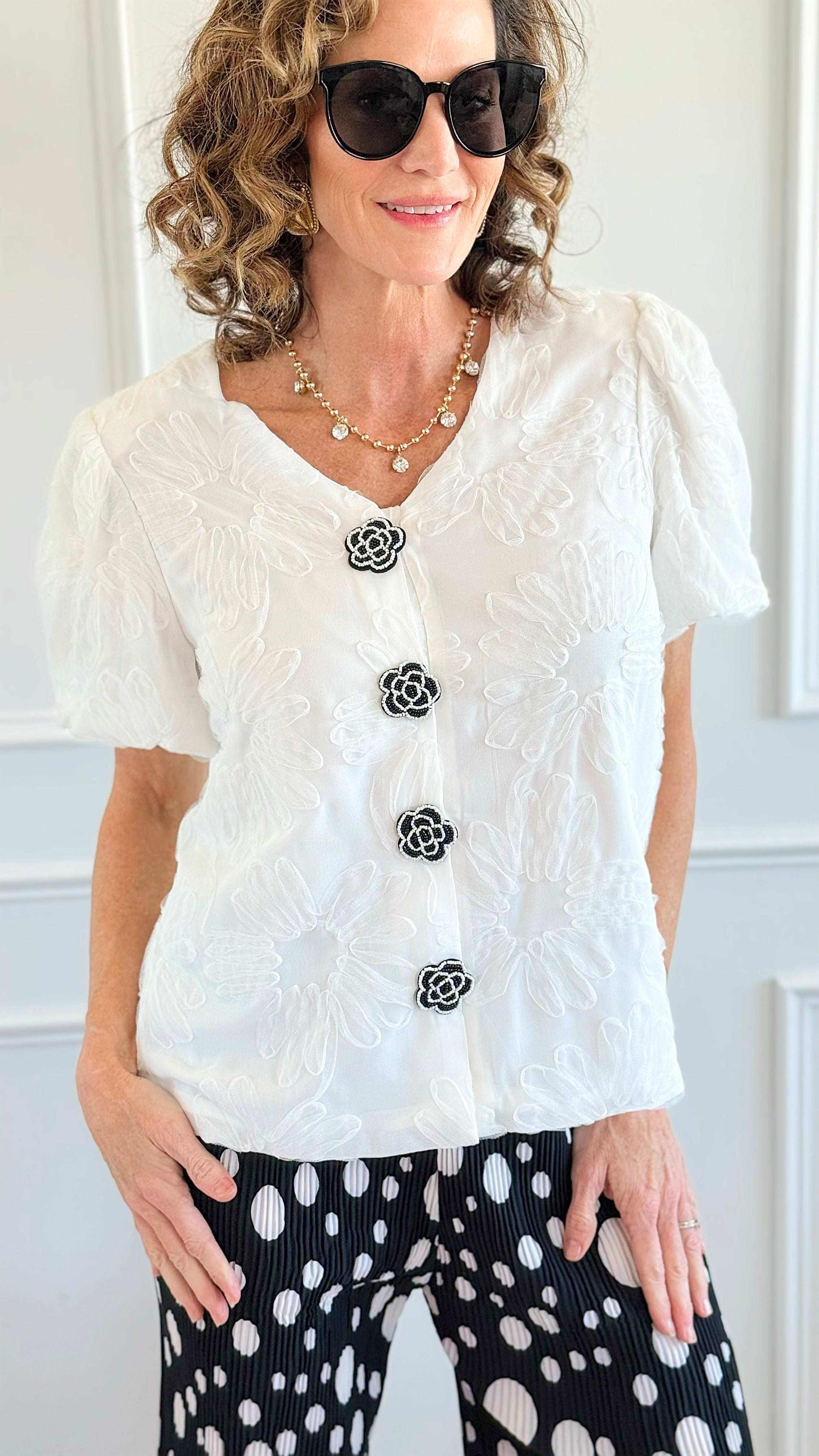 Camellia Crush Puff Blouse - JOH-110 Short Sleeve Tops-Joh Apparel-Coastal Bloom Boutique, find the trendiest versions of the popular styles and looks Located in Indialantic, FL