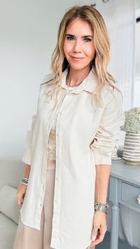 Back Embroidered Relaxed Button Down Top-130 Long Sleeve Tops-TOUCHE PRIVE-Coastal Bloom Boutique, find the trendiest versions of the popular styles and looks Located in Indialantic, FL