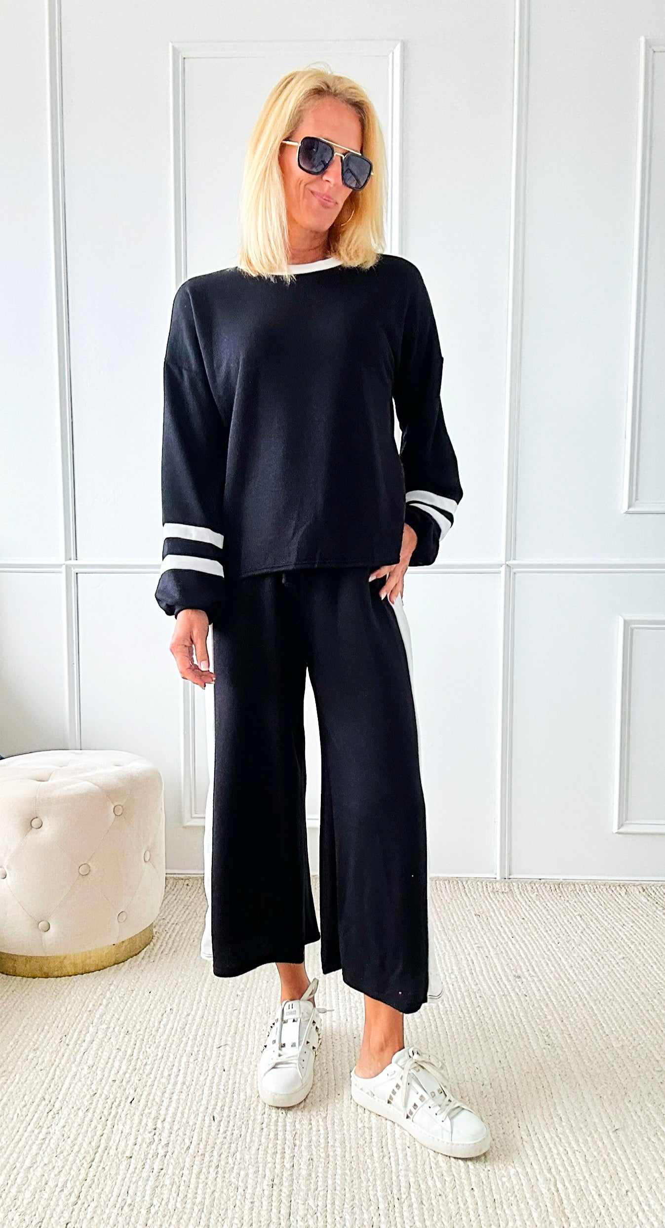 Between the Lines Set -Black-210 Loungewear/Sets-Lovely Melody-Coastal Bloom Boutique, find the trendiest versions of the popular styles and looks Located in Indialantic, FL