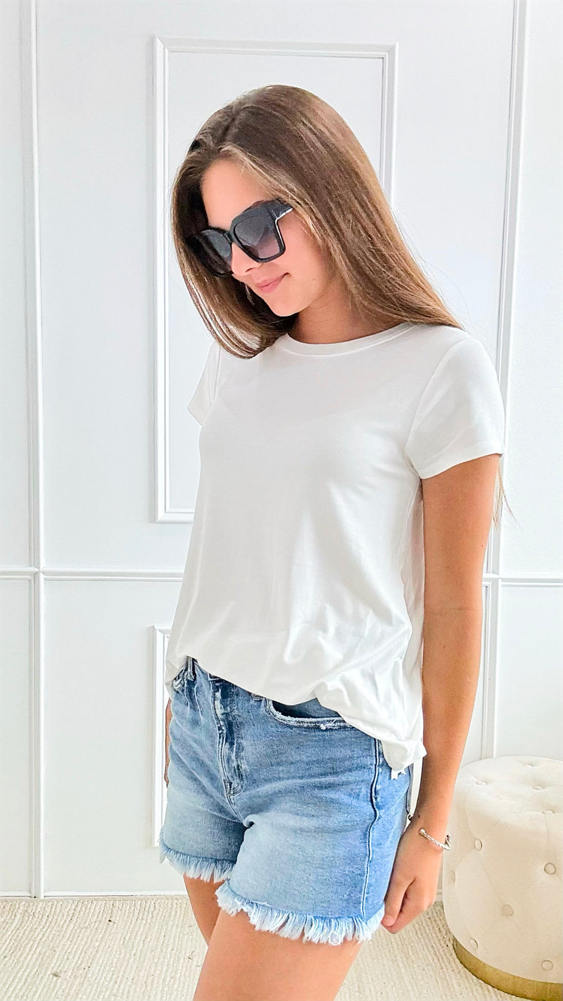 Relaxed Fit Round Neck Tee - White-110 Short Sleeve Tops-Zenana-Coastal Bloom Boutique, find the trendiest versions of the popular styles and looks Located in Indialantic, FL