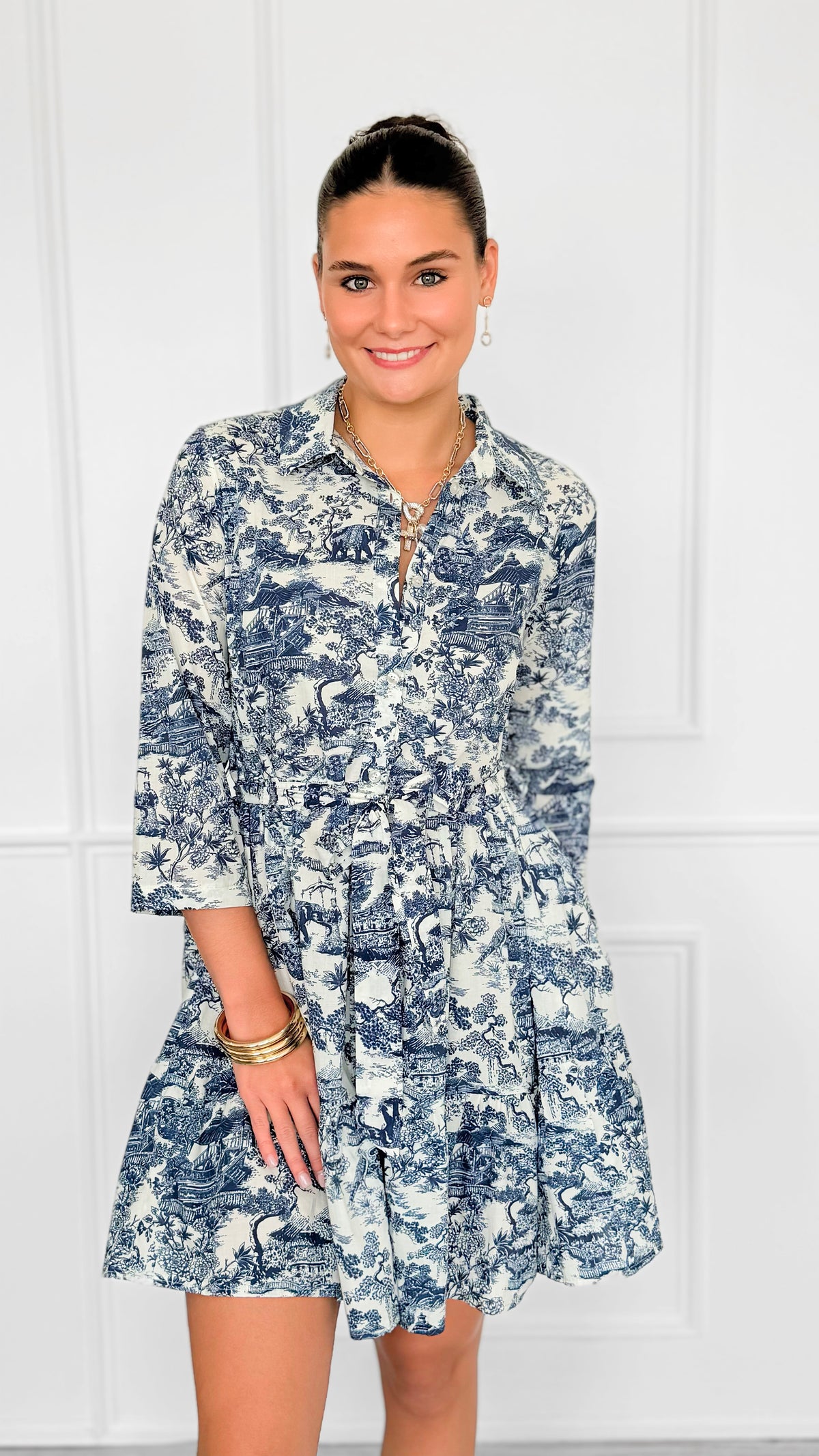 Bonsai Dreamscape Italian Button Down Dress-200 Dresses/Jumpsuits/Rompers-FH GROUP-Coastal Bloom Boutique, find the trendiest versions of the popular styles and looks Located in Indialantic, FL