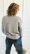 Sequin Blossom Italian Knit Sweater- Grey-140 Sweaters-AZUL MONACO-Coastal Bloom Boutique, find the trendiest versions of the popular styles and looks Located in Indialantic, FL