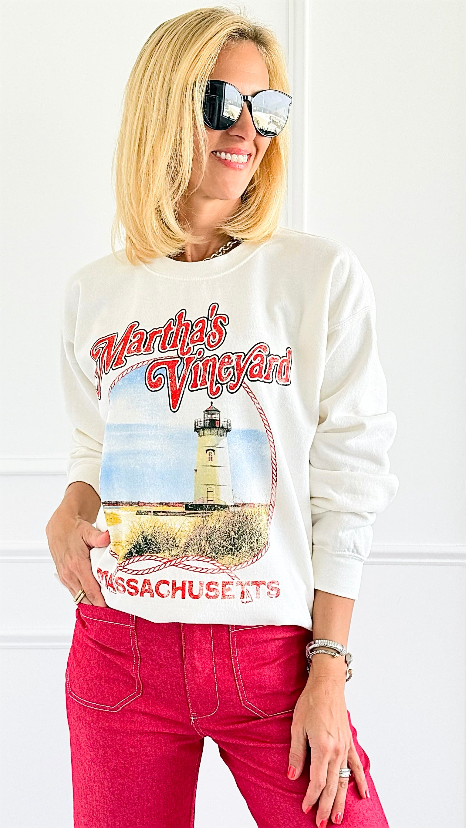 Martha’s Vineyard Coastal Sweatshirt-130 Long Sleeve Tops-Sweet Claire-Coastal Bloom Boutique, find the trendiest versions of the popular styles and looks Located in Indialantic, FL