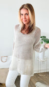 Relaxed Italian Crochet Top - Beige-130 Long Sleeve Tops-V6-Coastal Bloom Boutique, find the trendiest versions of the popular styles and looks Located in Indialantic, FL