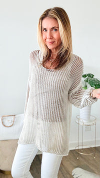 Relaxed Italian Crochet Top - Beige-130 Long Sleeve Tops-V6-Coastal Bloom Boutique, find the trendiest versions of the popular styles and looks Located in Indialantic, FL