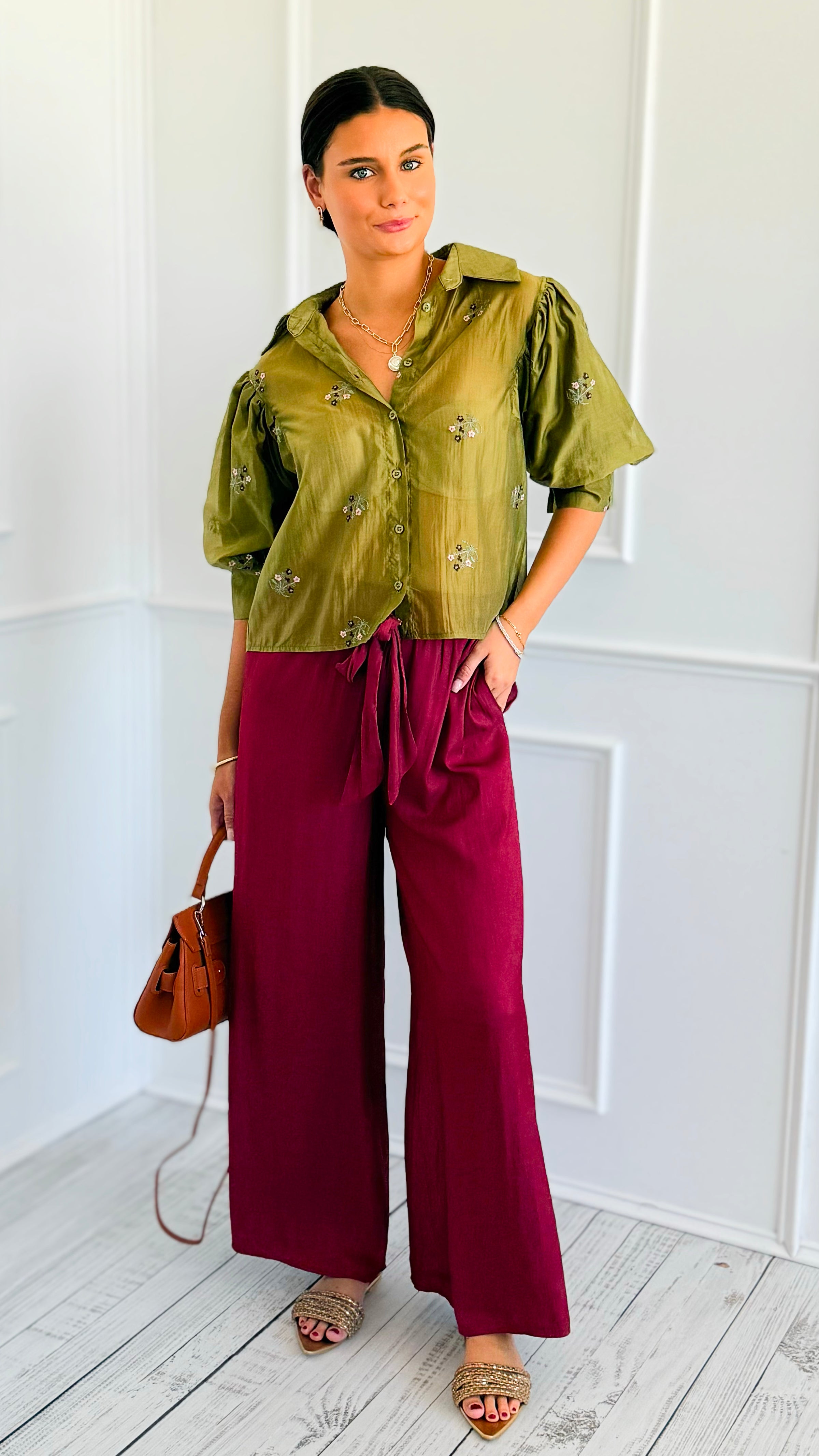 Evening Glow Flow Pant - Maroon-170 Bottoms-DOE AND RAE-Coastal Bloom Boutique, find the trendiest versions of the popular styles and looks Located in Indialantic, FL