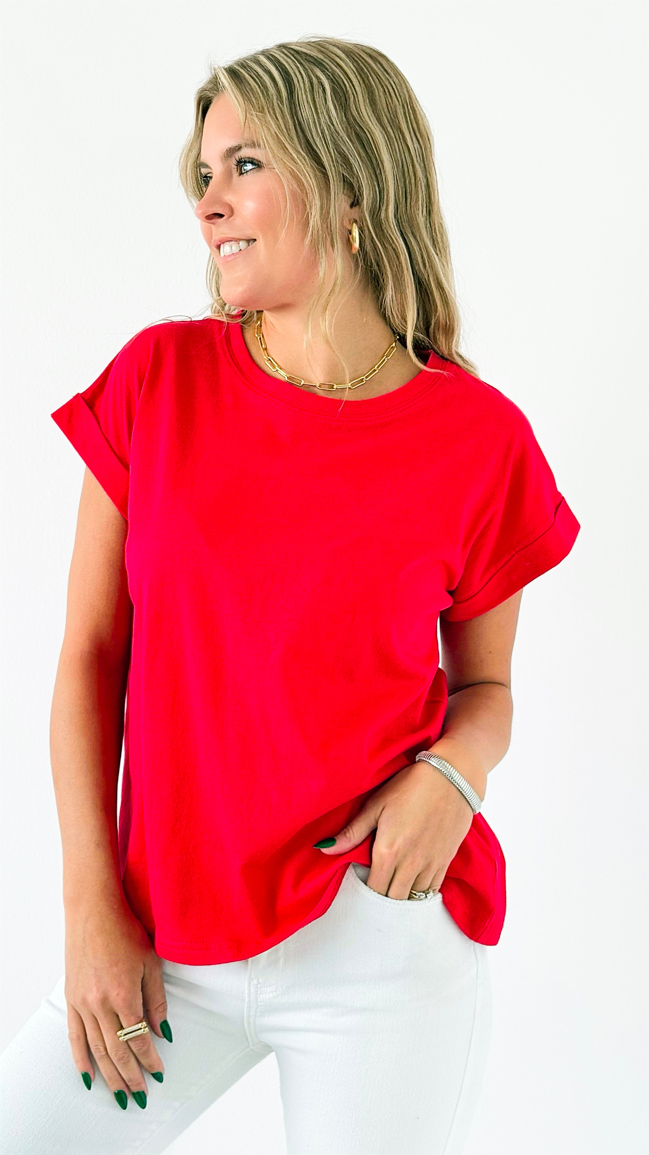 Effortless Essential Tee - Ruby-110 Short Sleeve Tops-Zenana-Coastal Bloom Boutique, find the trendiest versions of the popular styles and looks Located in Indialantic, FL