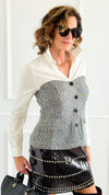 Tweed Contrast Detail Top-130 Long Sleeve Tops-Must Have-Coastal Bloom Boutique, find the trendiest versions of the popular styles and looks Located in Indialantic, FL