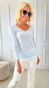 Recoleta Lurex Trim Italian Top - Sky Blue-130 Long Sleeve Tops-Italianissimo-Coastal Bloom Boutique, find the trendiest versions of the popular styles and looks Located in Indialantic, FL