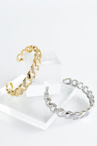 CZ Cuban Link Cuff Bracelet-230 Jewelry-BbLila-Coastal Bloom Boutique, find the trendiest versions of the popular styles and looks Located in Indialantic, FL