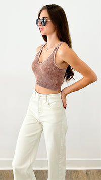Washed Ribbed Cropped Bra Padded Tank Top - Deep Camel-220 Intimates-Zenana-Coastal Bloom Boutique, find the trendiest versions of the popular styles and looks Located in Indialantic, FL