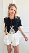 Embellished Bow Detailed Top - Black-110 Short Sleeve Tops-Chasing Bandits-Coastal Bloom Boutique, find the trendiest versions of the popular styles and looks Located in Indialantic, FL