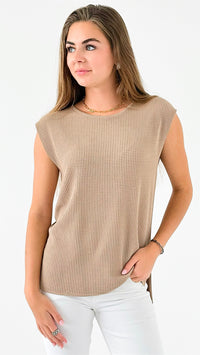 Hampton Waffle Sleeveless Top - Khaki-00 Sleevless Tops-original usa-Coastal Bloom Boutique, find the trendiest versions of the popular styles and looks Located in Indialantic, FL