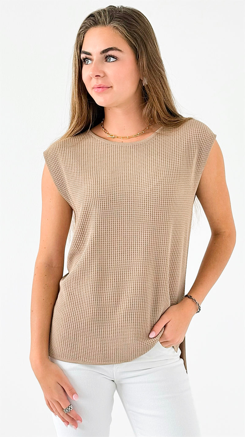 Hampton Waffle Sleeveless Top - Khaki-00 Sleevless Tops-original usa-Coastal Bloom Boutique, find the trendiest versions of the popular styles and looks Located in Indialantic, FL