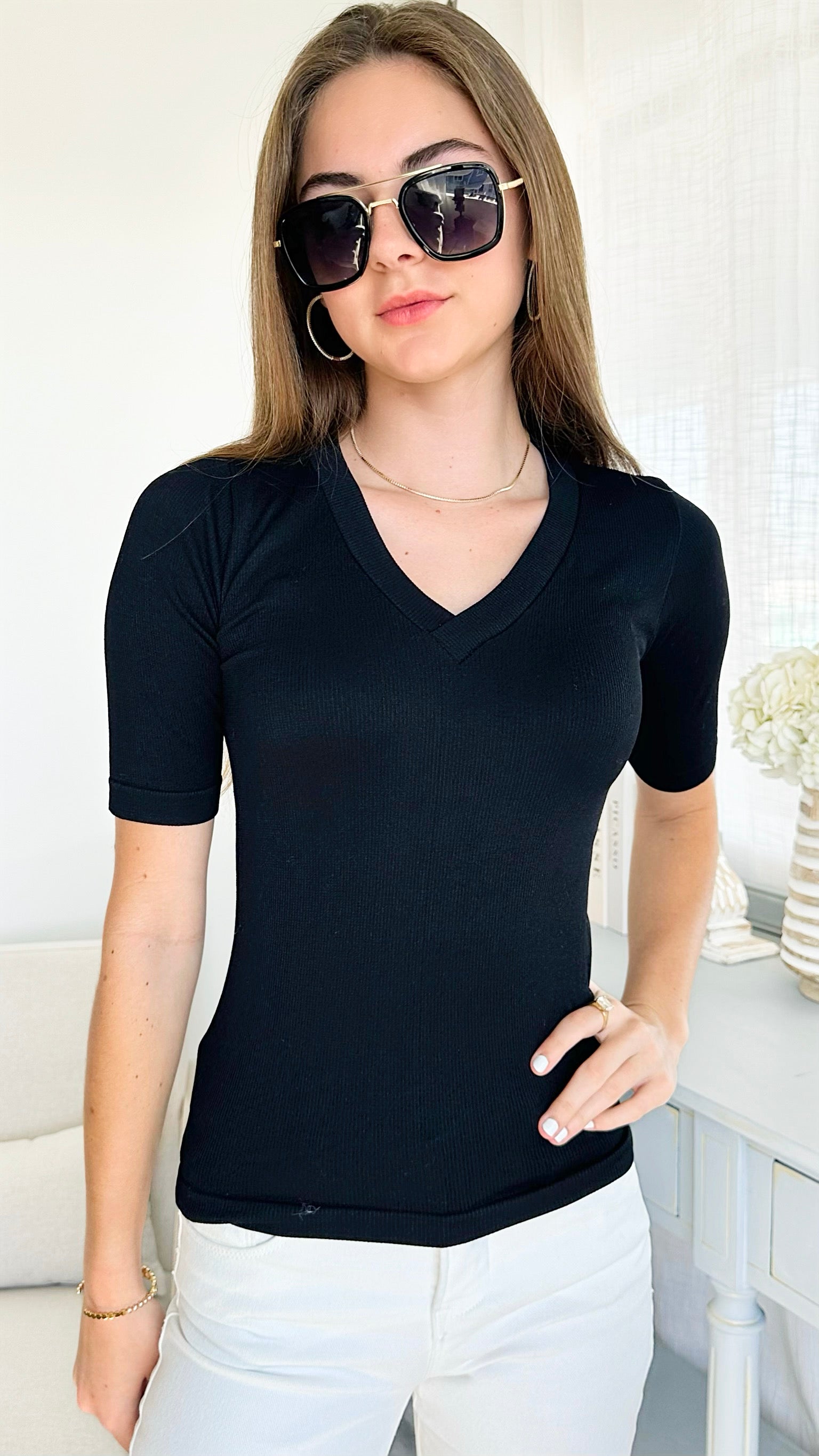 V Neck Short Sleeve Brazilian Cami-220 Intimates-VZ Group-Coastal Bloom Boutique, find the trendiest versions of the popular styles and looks Located in Indialantic, FL
