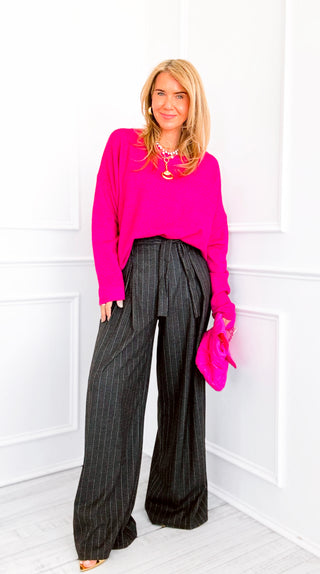 Elegance Pinstripe Bow Italian Pant- Charcoal