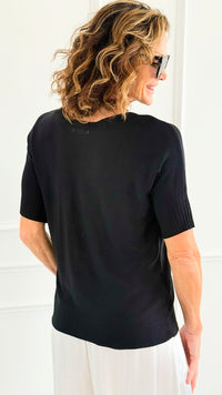 Day To Night Italian Top- Black-110 Short Sleeve Tops-Aute-Coastal Bloom Boutique, find the trendiest versions of the popular styles and looks Located in Indialantic, FL