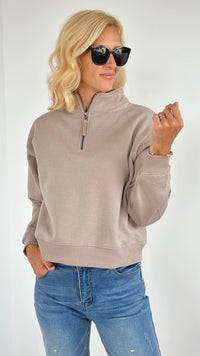 French Terry Half-Zip Pullover -Ash Mocha-130 Long Sleeve Tops-Zenana-Coastal Bloom Boutique, find the trendiest versions of the popular styles and looks Located in Indialantic, FL