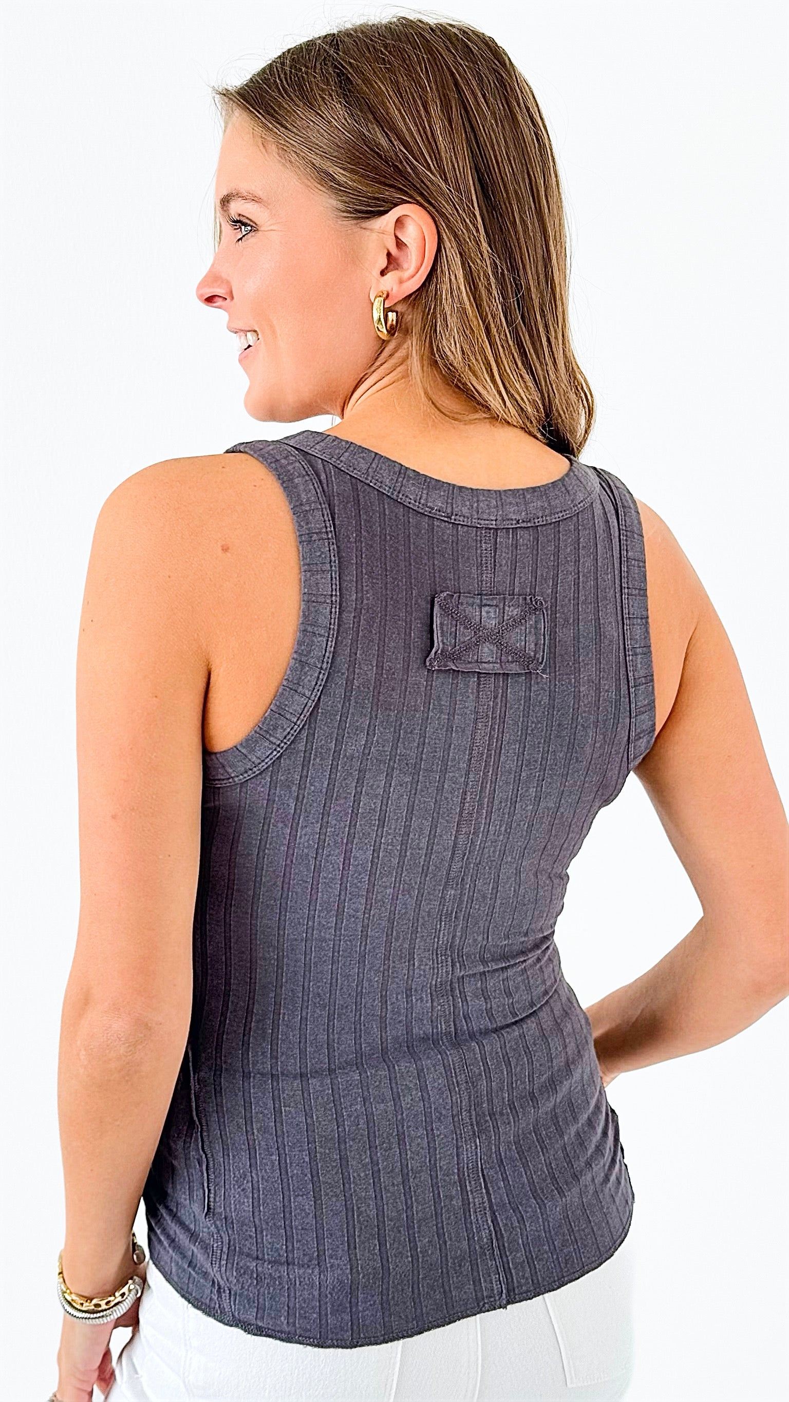 Sleek Button-Front Tank Top - Ash Grey-100 Sleeveless Tops-Zenana-Coastal Bloom Boutique, find the trendiest versions of the popular styles and looks Located in Indialantic, FL