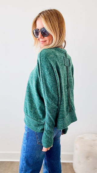 Brushed Melange Sleeve Sweater - Dark Green-130 Long Sleeve Tops-Zenana-Coastal Bloom Boutique, find the trendiest versions of the popular styles and looks Located in Indialantic, FL