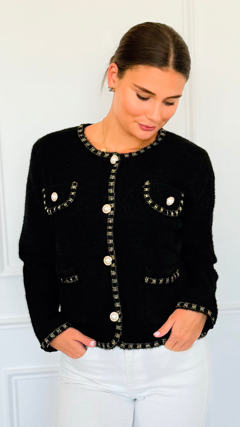 Che'rie Italian Cardigan-Black-150 Cardigans/Layers-Italianissimo-Coastal Bloom Boutique, find the trendiest versions of the popular styles and looks Located in Indialantic, FL