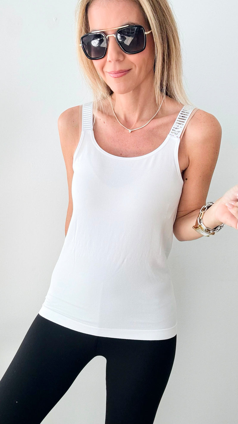 Strappy Tank Top - White w/Silver Metallic Strap-Strap-its-Coastal Bloom Boutique, find the trendiest versions of the popular styles and looks Located in Indialantic, FL