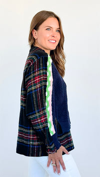 Highland Knit Patchwork Sweater - Navy-140 Sweaters-Cezele-Coastal Bloom Boutique, find the trendiest versions of the popular styles and looks Located in Indialantic, FL