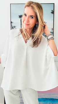 Woven Airflow Top - Off White-130 Long Sleeve Tops-Zenana-Coastal Bloom Boutique, find the trendiest versions of the popular styles and looks Located in Indialantic, FL