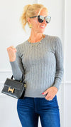 Hailey Knit Pullover Top - Heather Grey-140 Sweaters-Cielo-Coastal Bloom Boutique, find the trendiest versions of the popular styles and looks Located in Indialantic, FL
