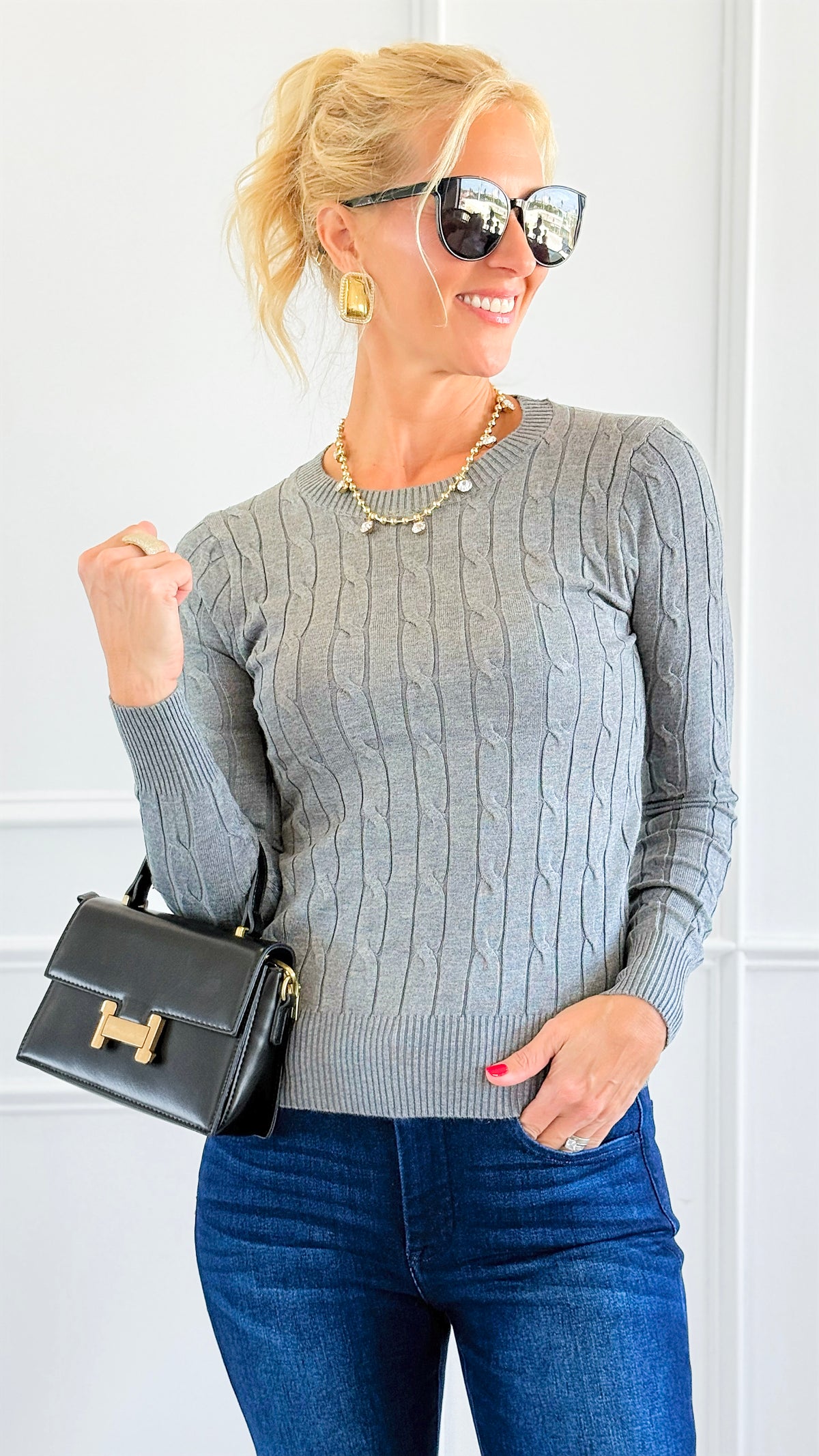 Hailey Knit Pullover Top - Heather Grey-140 Sweaters-Cielo-Coastal Bloom Boutique, find the trendiest versions of the popular styles and looks Located in Indialantic, FL