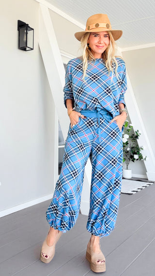 Plaid Cancelled Plans Italian Joggers - Blue