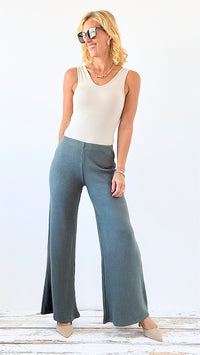 Shoreline Wide Leg Knit Pants - Ash Jade-170 Bottoms-Zenana-Coastal Bloom Boutique, find the trendiest versions of the popular styles and looks Located in Indialantic, FL