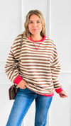 Sweet Latte Stripe Cuff Top-130 Long Sleeve Tops-Fate Inc-Coastal Bloom Boutique, find the trendiest versions of the popular styles and looks Located in Indialantic, FL