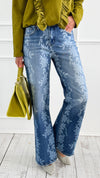 Floral Wide-Leg Denim Pants-170 Bottoms-Anniewear-Coastal Bloom Boutique, find the trendiest versions of the popular styles and looks Located in Indialantic, FL