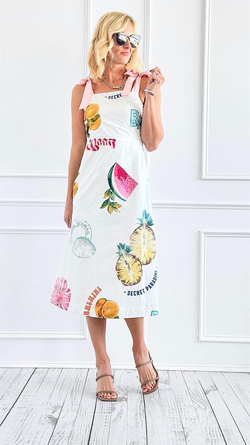Island Retreat Fruit Print Dress-200 dresses/jumpsuits/rompers-SUGARLIPS-Coastal Bloom Boutique, find the trendiest versions of the popular styles and looks Located in Indialantic, FL
