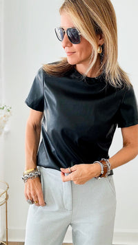 Vegan Leather T-Shirt - Black-150 Cardigan Layers-Dolce Cabo-Coastal Bloom Boutique, find the trendiest versions of the popular styles and looks Located in Indialantic, FL