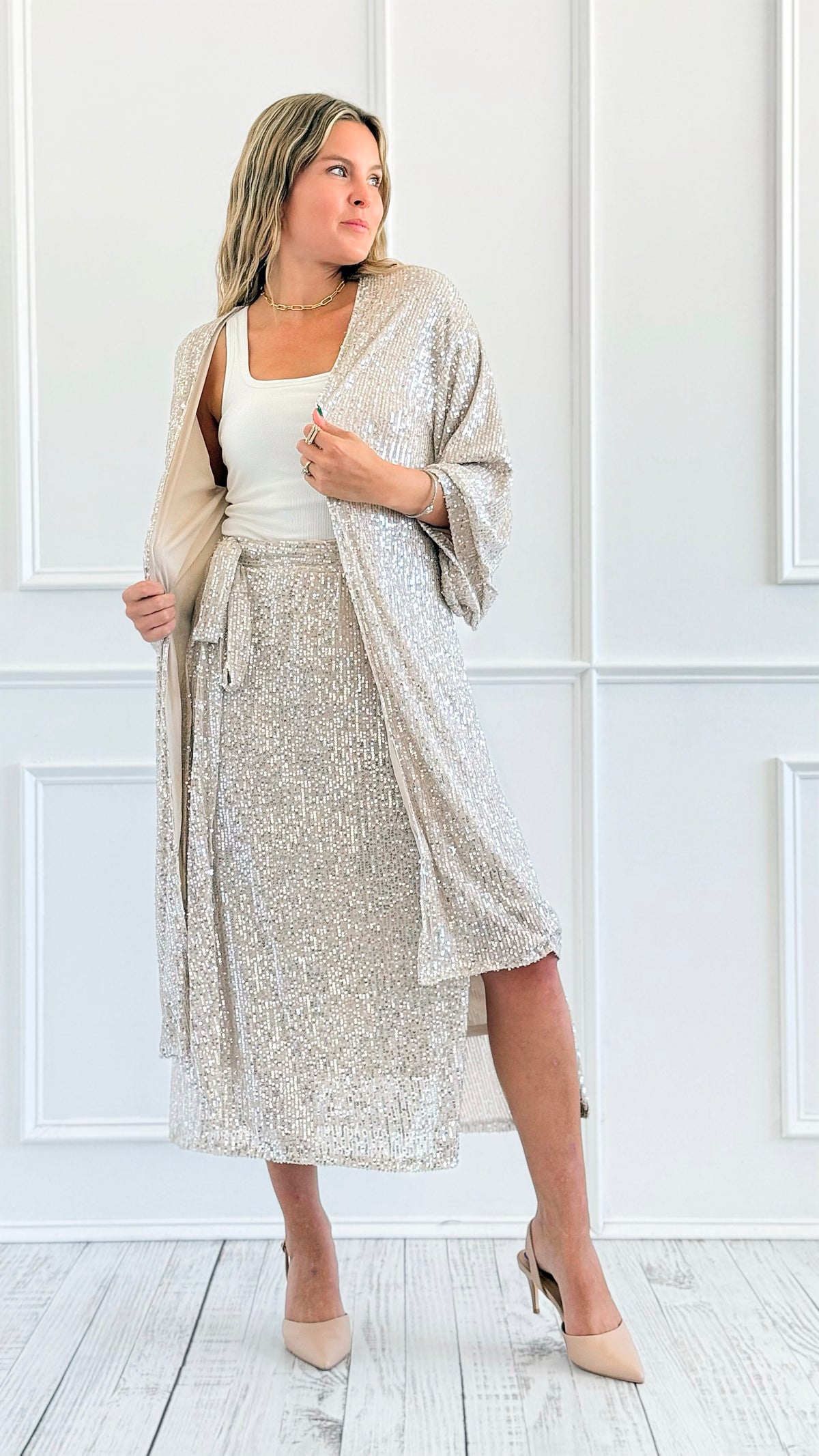 Golden Hour Sequin Kimono-150 Cardigans/Layers-V6-Coastal Bloom Boutique, find the trendiest versions of the popular styles and looks Located in Indialantic, FL
