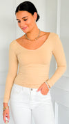 Seamless Reversible V-Neck Long Sleeve - Nude-130 Long Sleeve Tops-YELETE-Coastal Bloom Boutique, find the trendiest versions of the popular styles and looks Located in Indialantic, FL