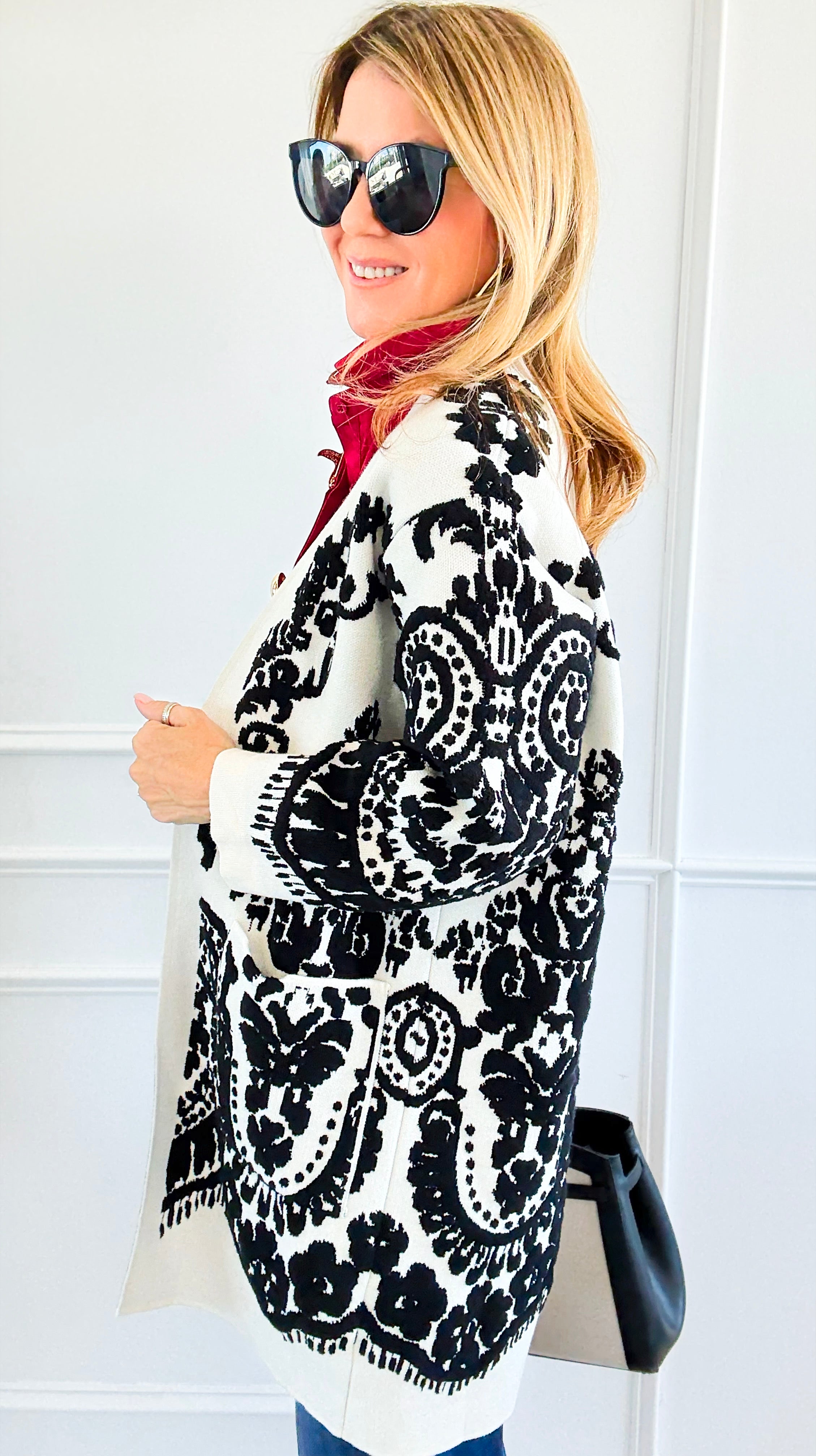 Jacquard Cardigan-150 Cardigans/Layers-Z STUDIO-Coastal Bloom Boutique, find the trendiest versions of the popular styles and looks Located in Indialantic, FL