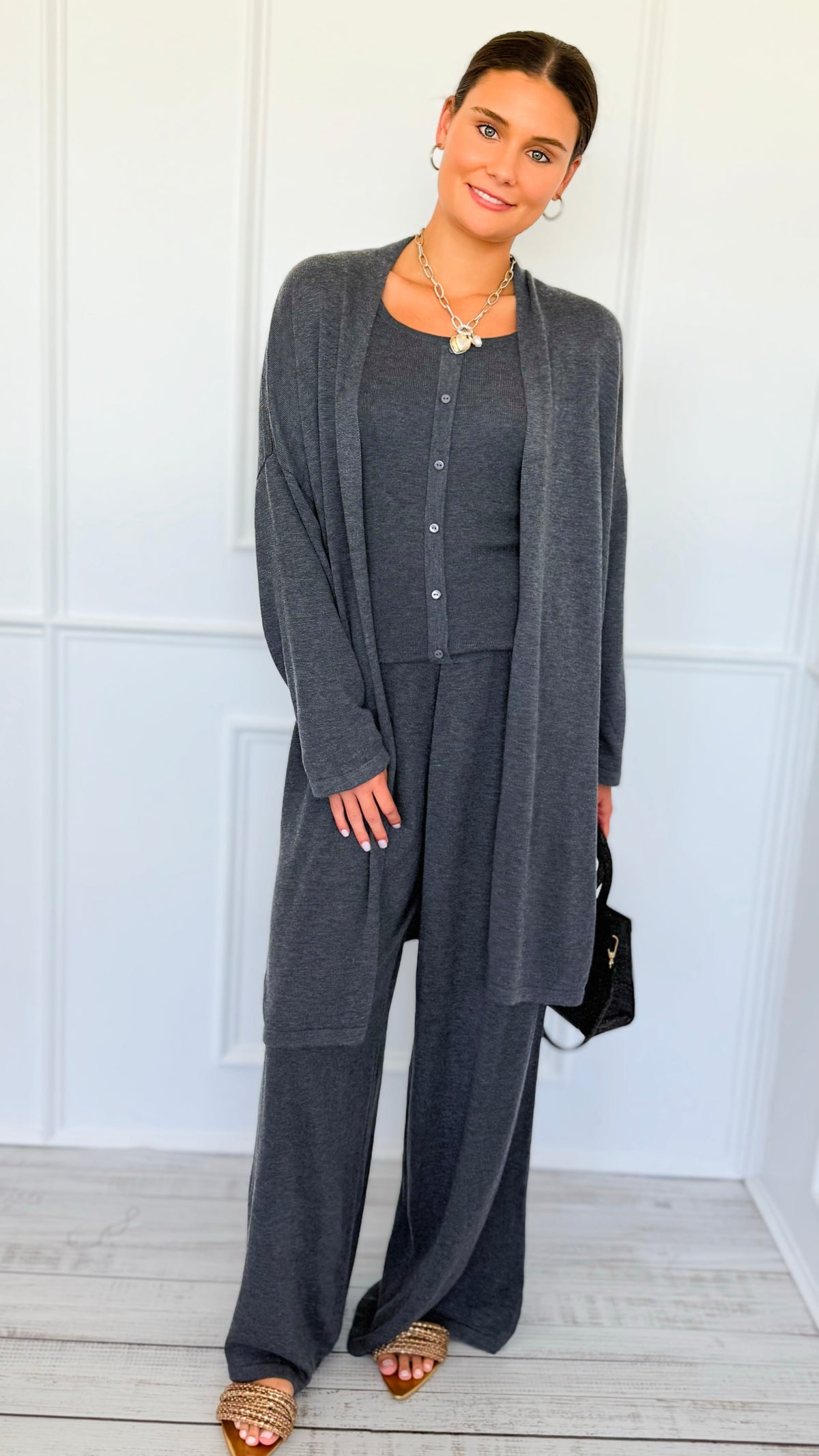 Triple Play 3 Pieces Italian Set- Dark Gray-210 Loungewear/Sets-Italianissimo-Coastal Bloom Boutique, find the trendiest versions of the popular styles and looks Located in Indialantic, FL