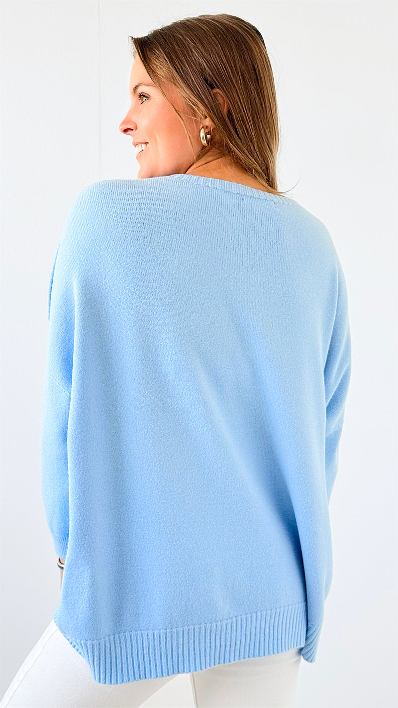 Chic Cozy Italian Sweater- Sky Blue-140 Sweaters-Italianissimo-Coastal Bloom Boutique, find the trendiest versions of the popular styles and looks Located in Indialantic, FL