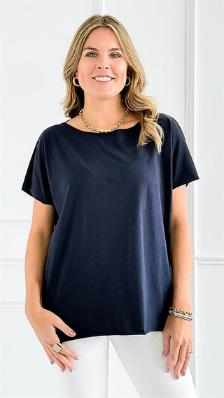 Easy Breezy Italian tee - Navy-110 Short Sleeve Tops-Italianissimo-Coastal Bloom Boutique, find the trendiest versions of the popular styles and looks Located in Indialantic, FL