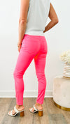 High-Rise Skinny Color Denim Pants - Cream Fuchsia-170 Bottoms-Zenana-Coastal Bloom Boutique, find the trendiest versions of the popular styles and looks Located in Indialantic, FL