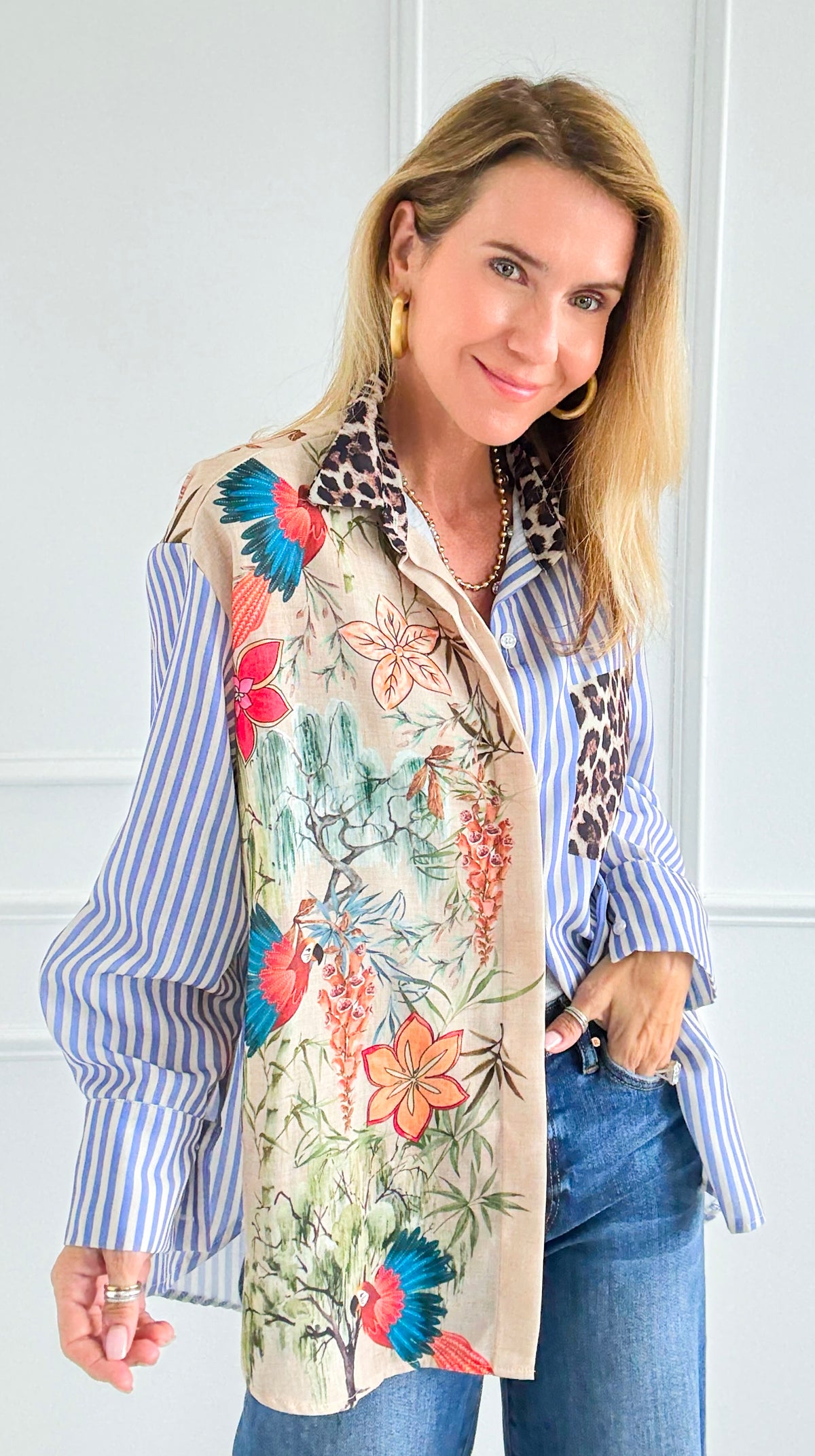 Pre Auth - L'uccello Italian Blouse-110 Long Sleeve Tops-Italianissimo-Coastal Bloom Boutique, find the trendiest versions of the popular styles and looks Located in Indialantic, FL