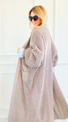 Sugar High Long Italian Cardigan - Mocha-150 Cardigans/Layers-Italianissimo-Coastal Bloom Boutique, find the trendiest versions of the popular styles and looks Located in Indialantic, FL