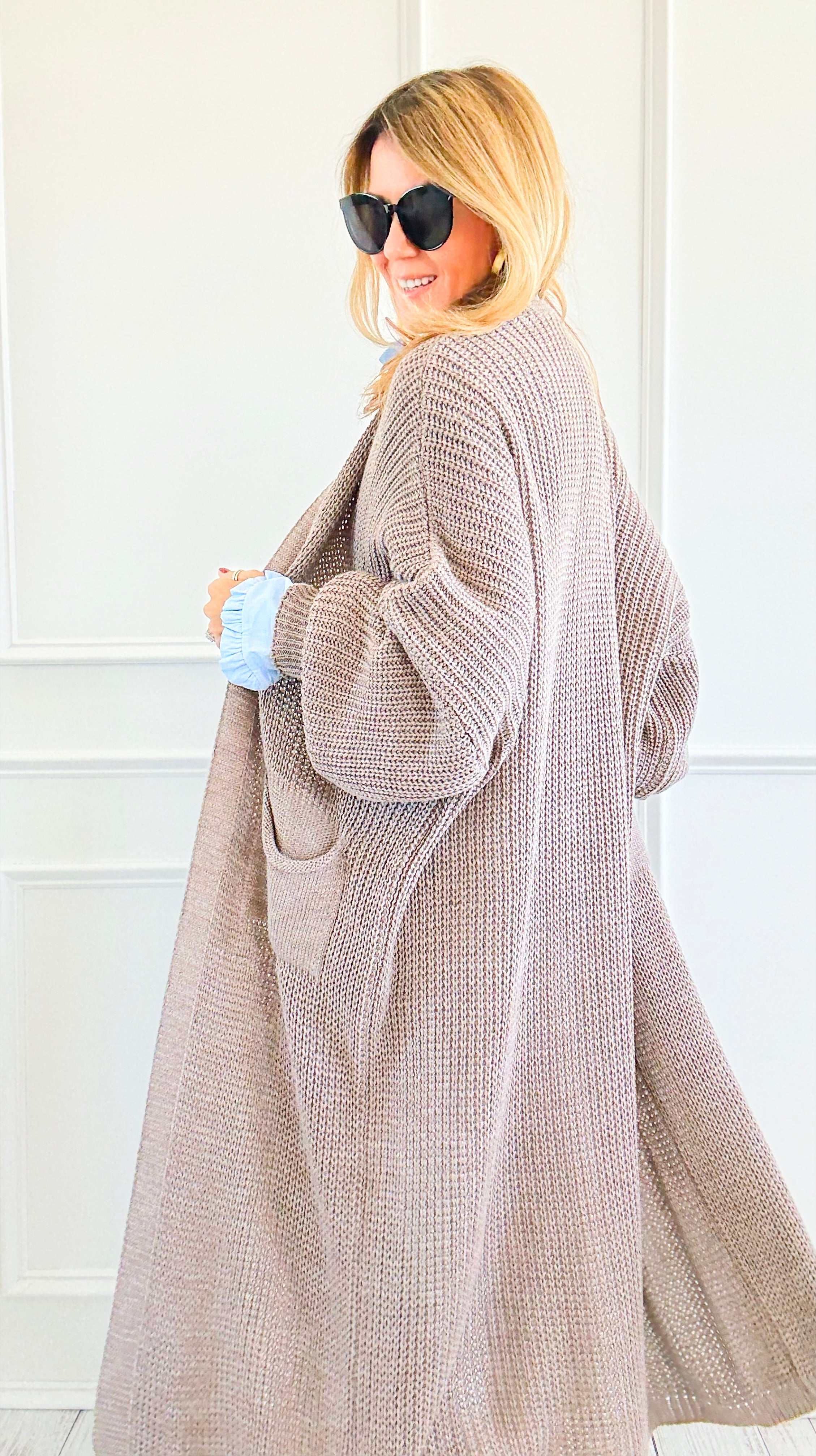 Sugar High Long Italian Cardigan - Mocha-150 Cardigans/Layers-Italianissimo-Coastal Bloom Boutique, find the trendiest versions of the popular styles and looks Located in Indialantic, FL