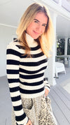 Long Sleeve Ribbed Stripe Sweater - Ivory/Black-140 Sweaters-Active Basic-Coastal Bloom Boutique, find the trendiest versions of the popular styles and looks Located in Indialantic, FL